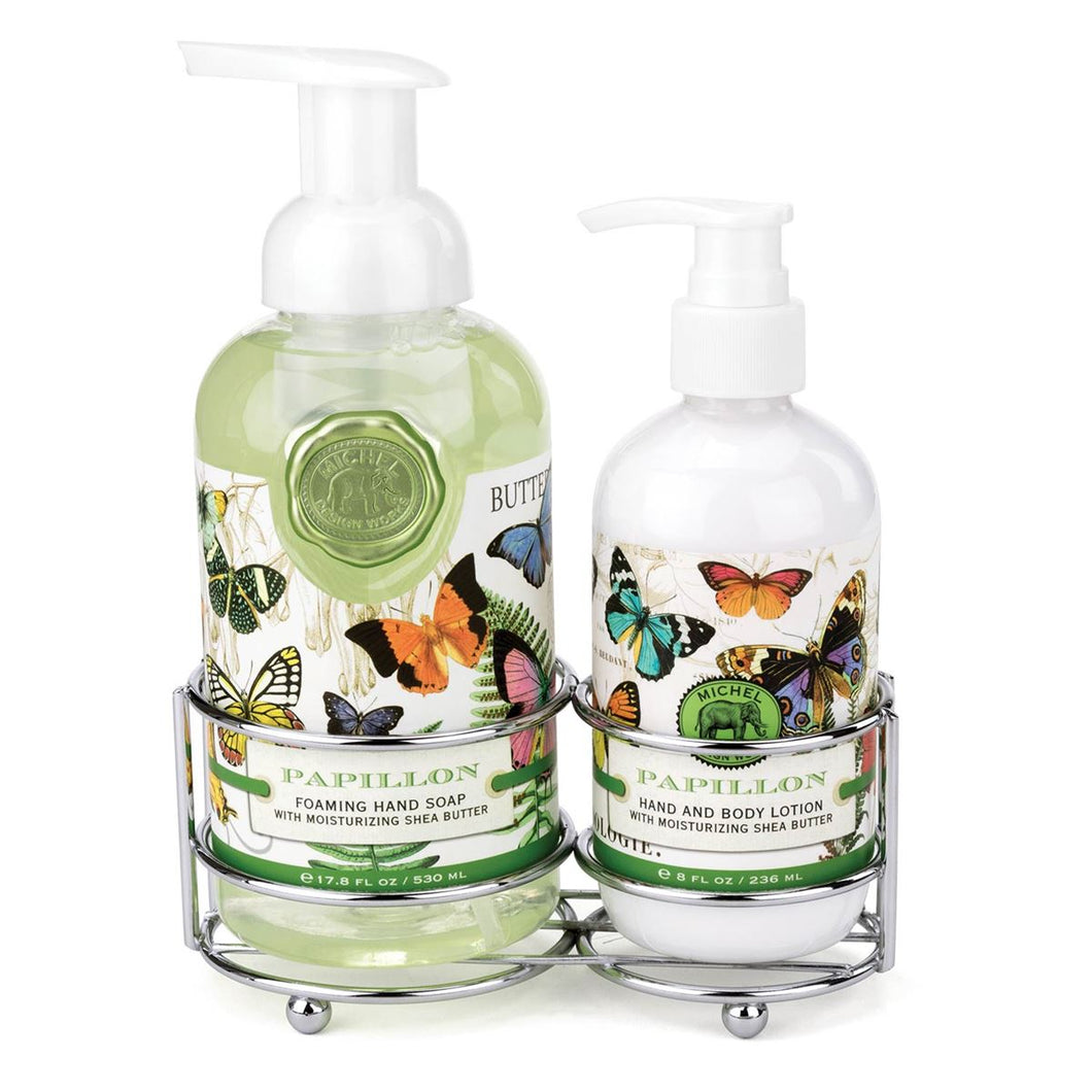 Michel Design Works Foaming Hand Soap and Lotion Caddy Gift Set, Papillon