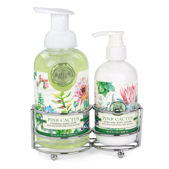 Michel Design Works Foaming Hand Soap and Lotion Caddy Gift Set, Pink Cactus