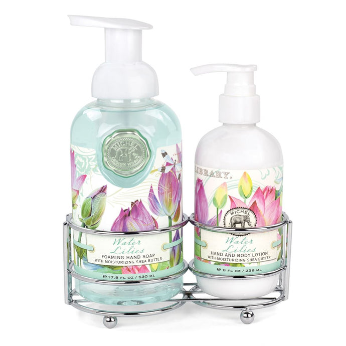 Michel Design Works Foaming Hand Soap and Lotion Caddy Gift Set, Water Lilies
