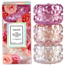 Load image into Gallery viewer, Voluspa Pink Roses Macaron 3 Candle Gift Set