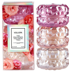 Voluspa Pink Roses Macaron 3 Candle Gift Set