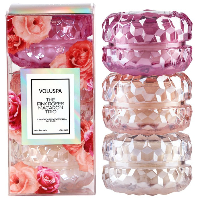 Voluspa Pink Roses Macaron 3 Candle Gift Set
