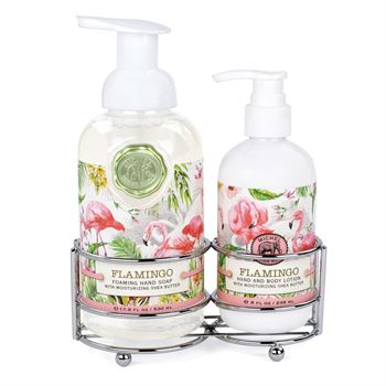 Michel Design Works Foaming Hand Soap and Lotion Caddy Gift Set, Flamingo